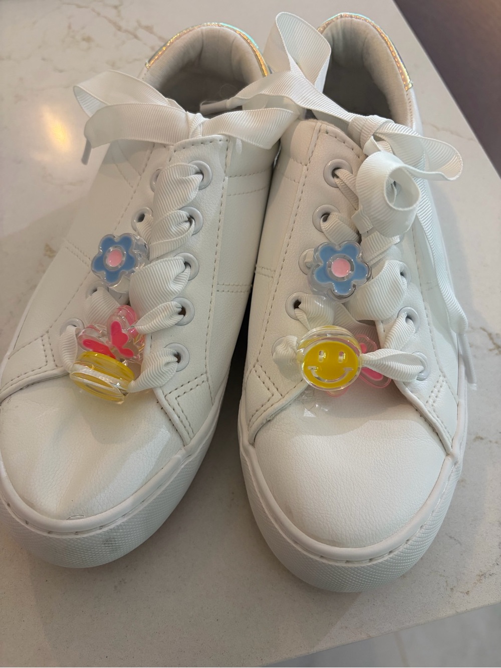 Cat & Jack White Kids Sneakers with Pink, Blue and Yellow Charms